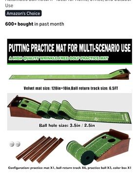Indoor Putting Practice Mat with Ball Return - Green